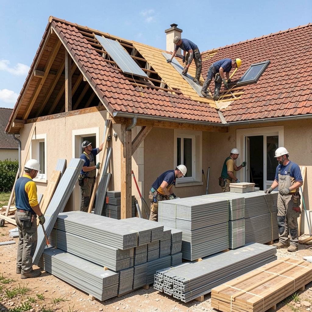 Chantier de remplacement de toiture